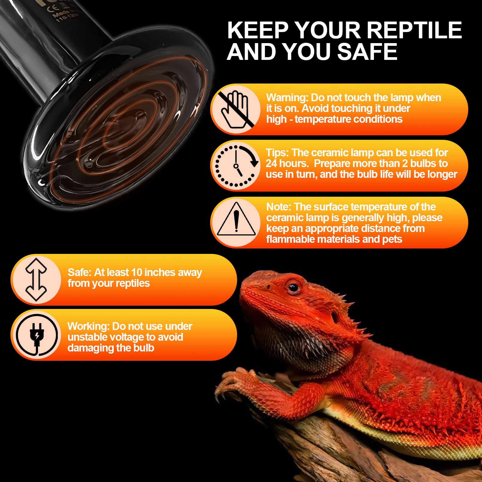 BNOSDM Reptile 150W Ceramic Heat Emitter,4 Pack Reptiles Heat Lamp Bulbs,Brooder Coop Heater Lamp Bulb for Amphibian Reptiles Turtle Lizard Chicken - image 6