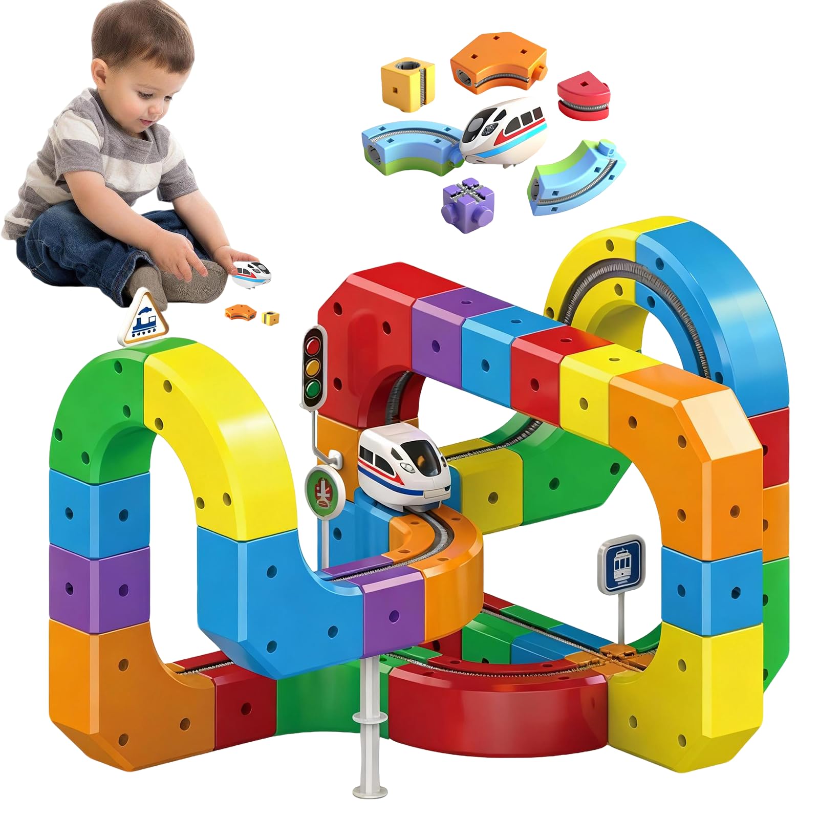 Clickrail Cube Train électrique - Jeu de jouets magnétiques - Train électrique flexible avec rails anti-gravité - Briques de construction magnétiques - Rails de traction Cubix 3D (81 pièces)