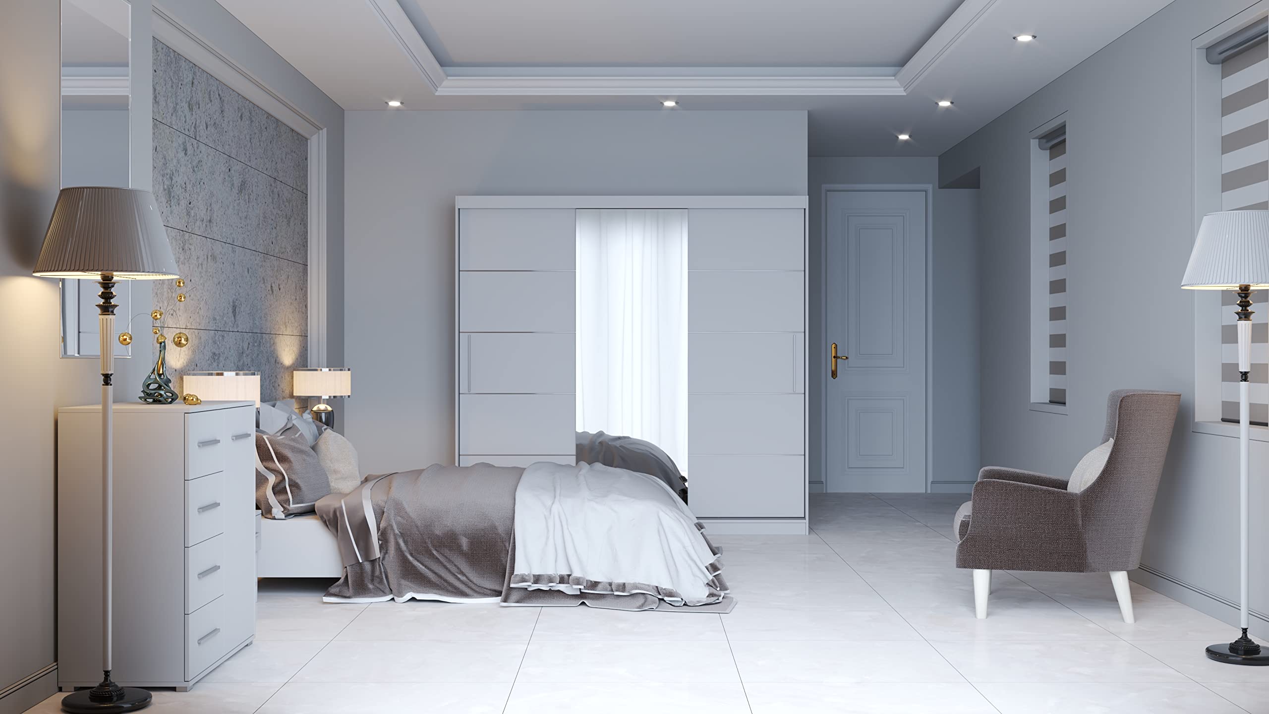 Fabryka Mebli Idźczak Schlafzimmer-Set Komplett - Astral Bettgestell - Kleiderschrank mit Spiegel, Nachttisch, Kommode- Innovativ, Stilvoll, Modern