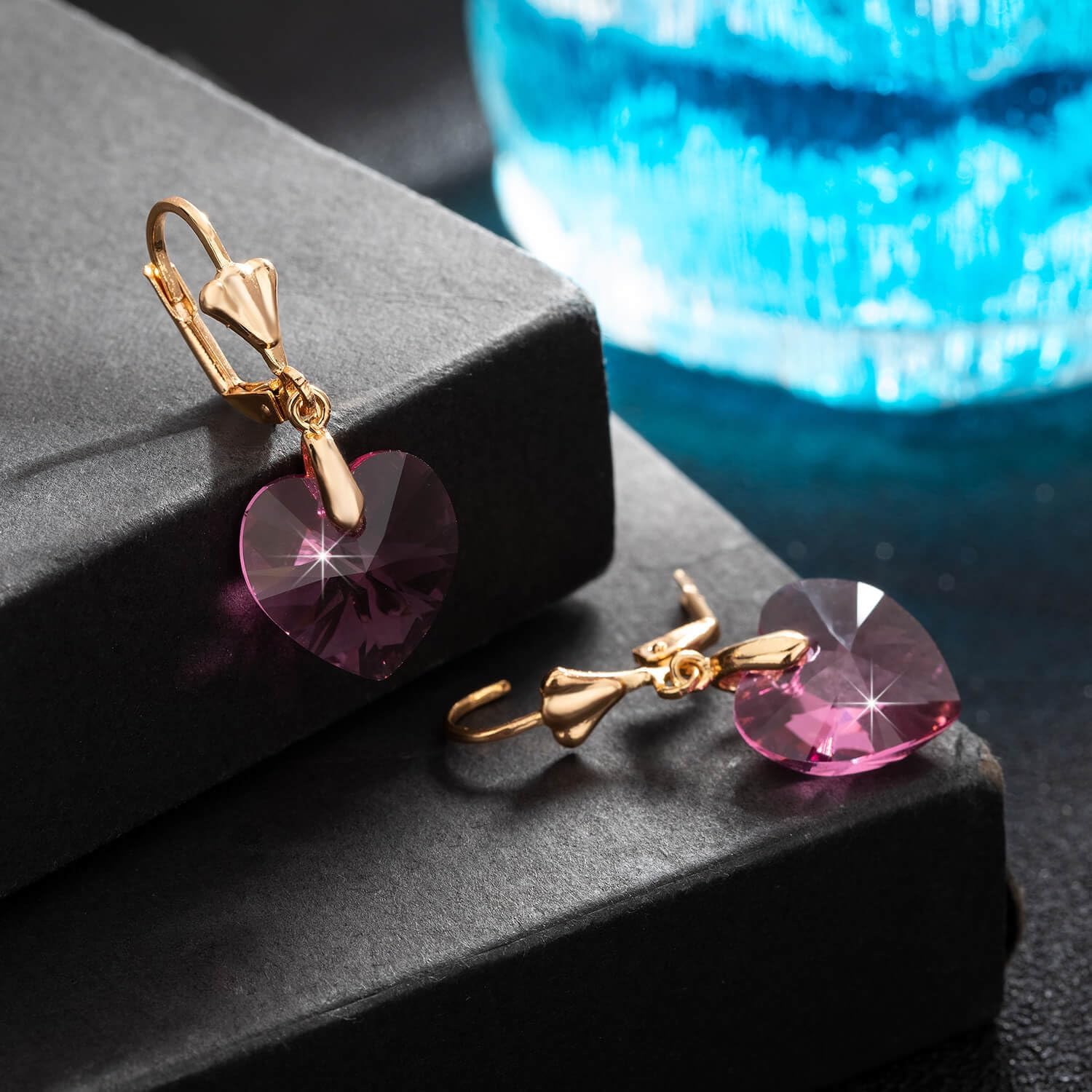 Austrian Crystal Heart Drop Leverback Earrings for Women Fashion Dangle Earring 14K Rose Gold Plated Hypoallergenic Jewelry - Image 8