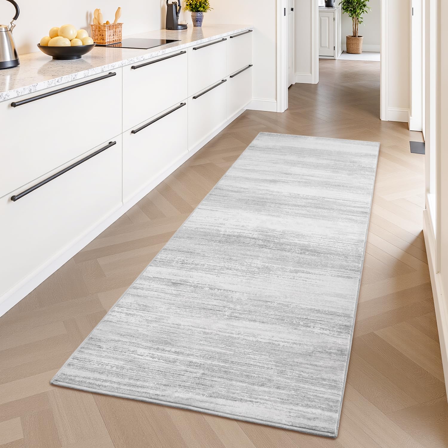 PADOOR Modern Abstract Runner Rug - 2x8 Washable Hallway Rugs, Ultra Soft Non-Slip Low Pile Floor Rugs for Hallway Entryway Kitchen Bedroom Bedside