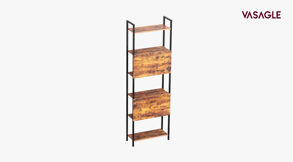 Scaffale VASAGLE 5 Ripiani - Libreria Industriale, Acciaio E Truciolare, 40x30x153 Cm - Foto 5