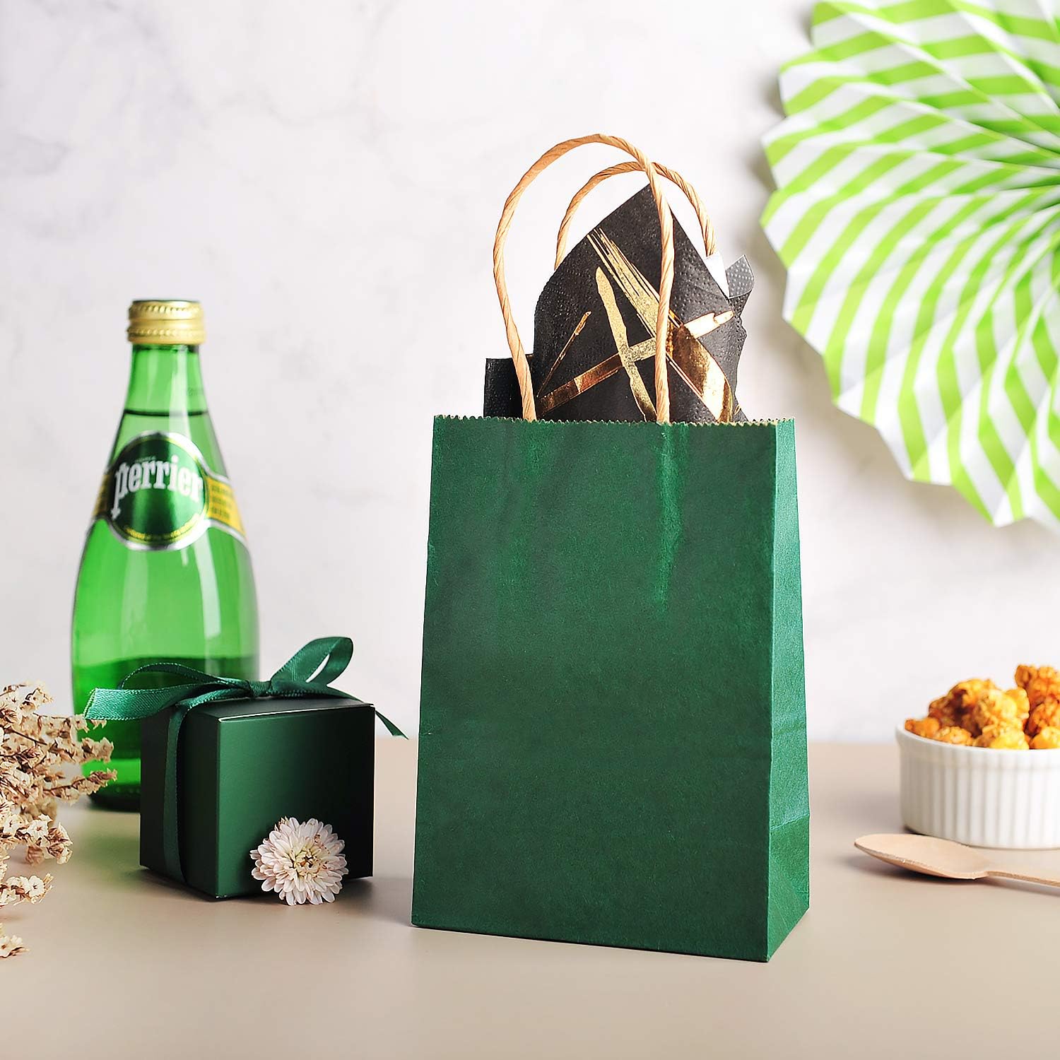 AWELL Mini Dark Green Paper Bag with Handle, 6x4.5x2.5 inch, Pack of 24 image 3