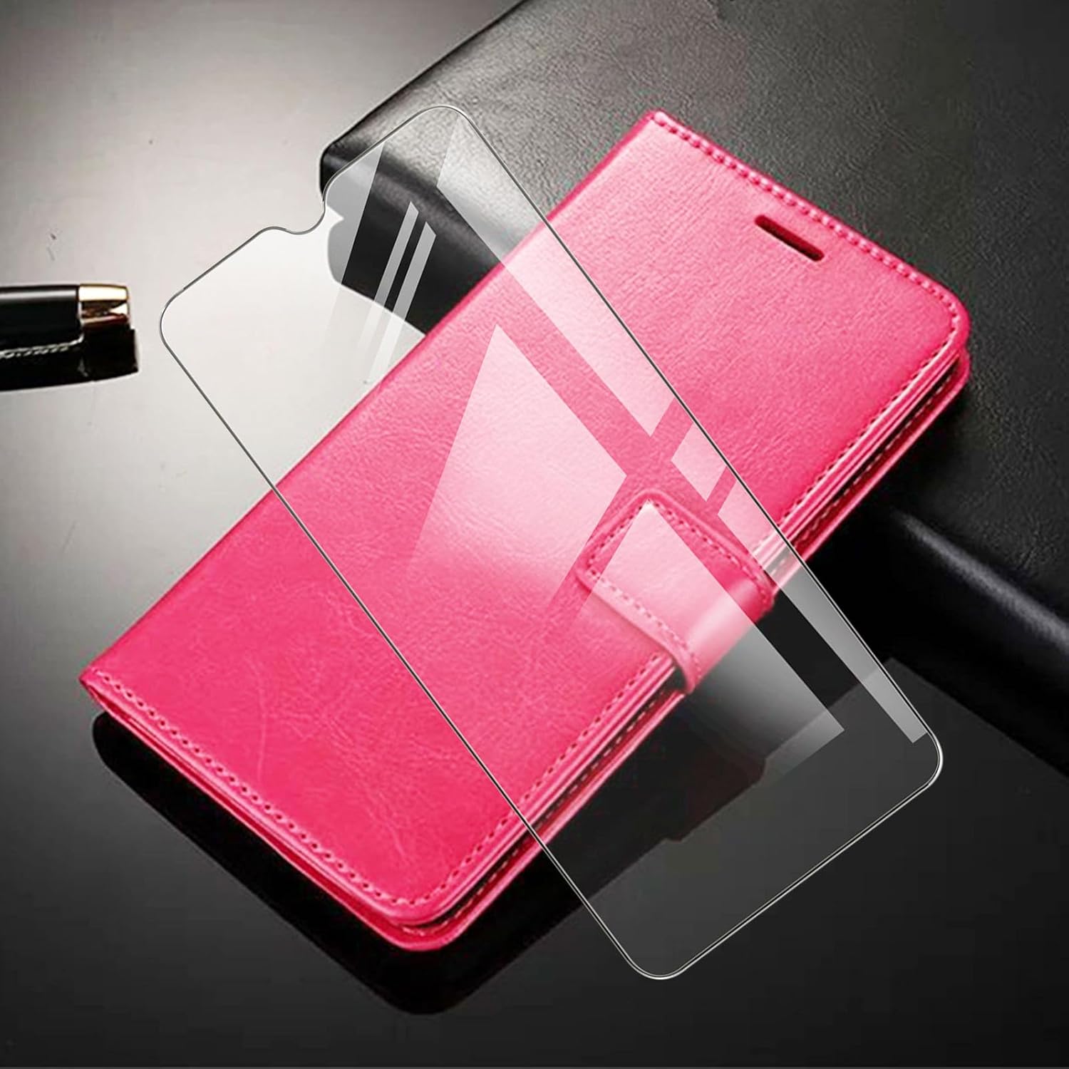 for Doogee DK10 Wallet Case + Tempered Glass Screen Protector, Flip Folio Leather Cell Phone Cover with Credit Card Holder for Doogee DK10 (6.67") - Rosered