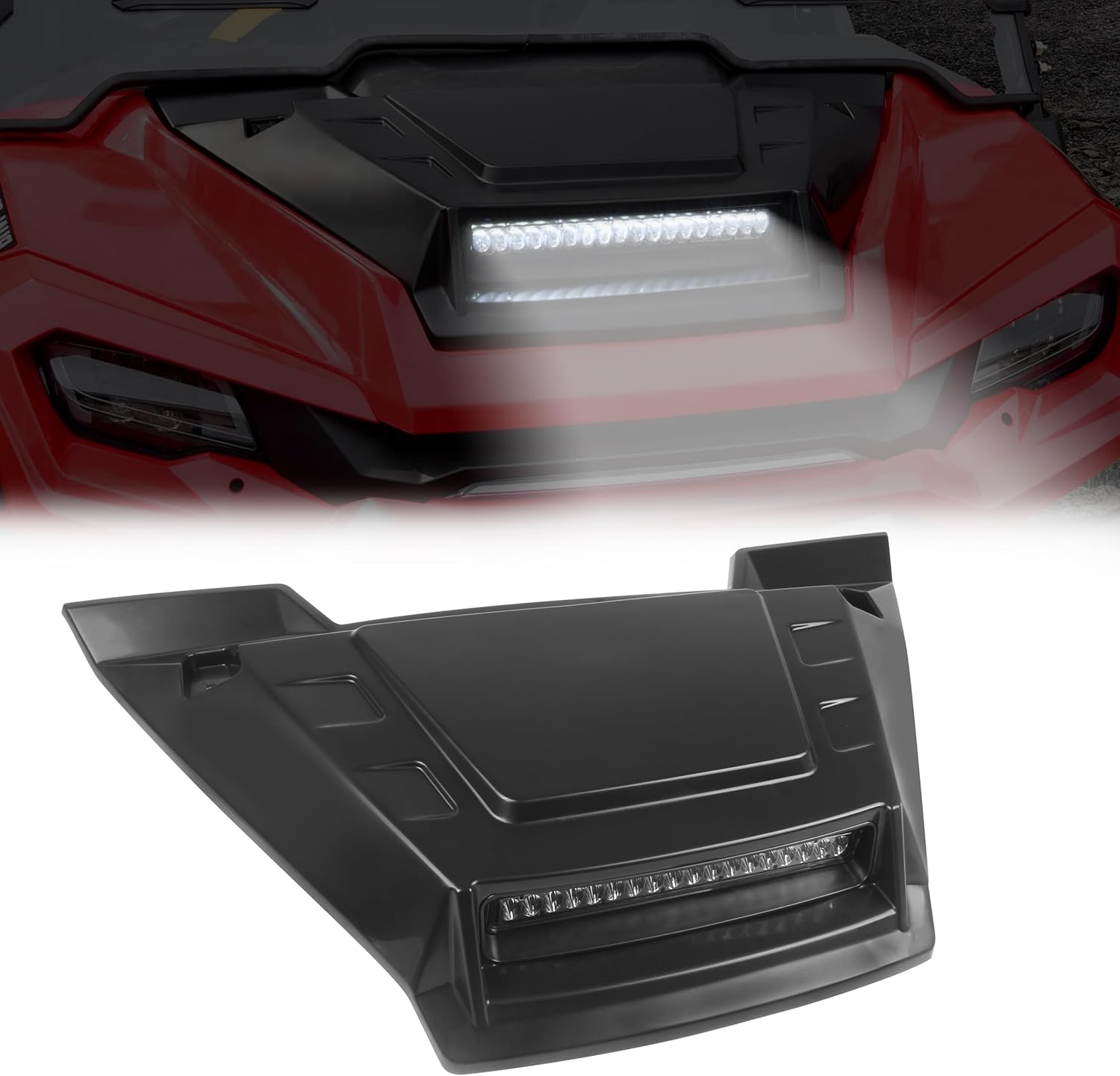 Sport Hood Scoop with LED Spotlight Compatible with 2016-2025 Honda Pioneer 1000 3P 5P 6P Accessories Hood Cover with Auxiliary Light Kit for Honda Pioneer 1000-3 1000-5 1000-6