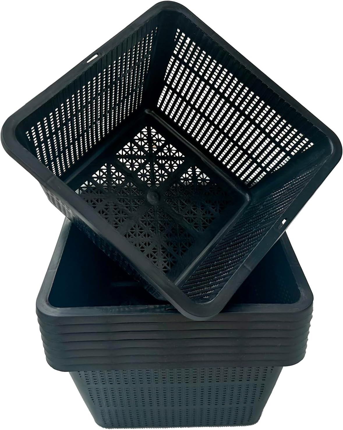 HG9SQBK 9-Inch Square Aquatic Plant Baskets - Durable Black Plastic Mesh Pond Containers for Live Aquarium Plants, Pond Planting & Hydroponic Pots (8pcs Square 9inch)