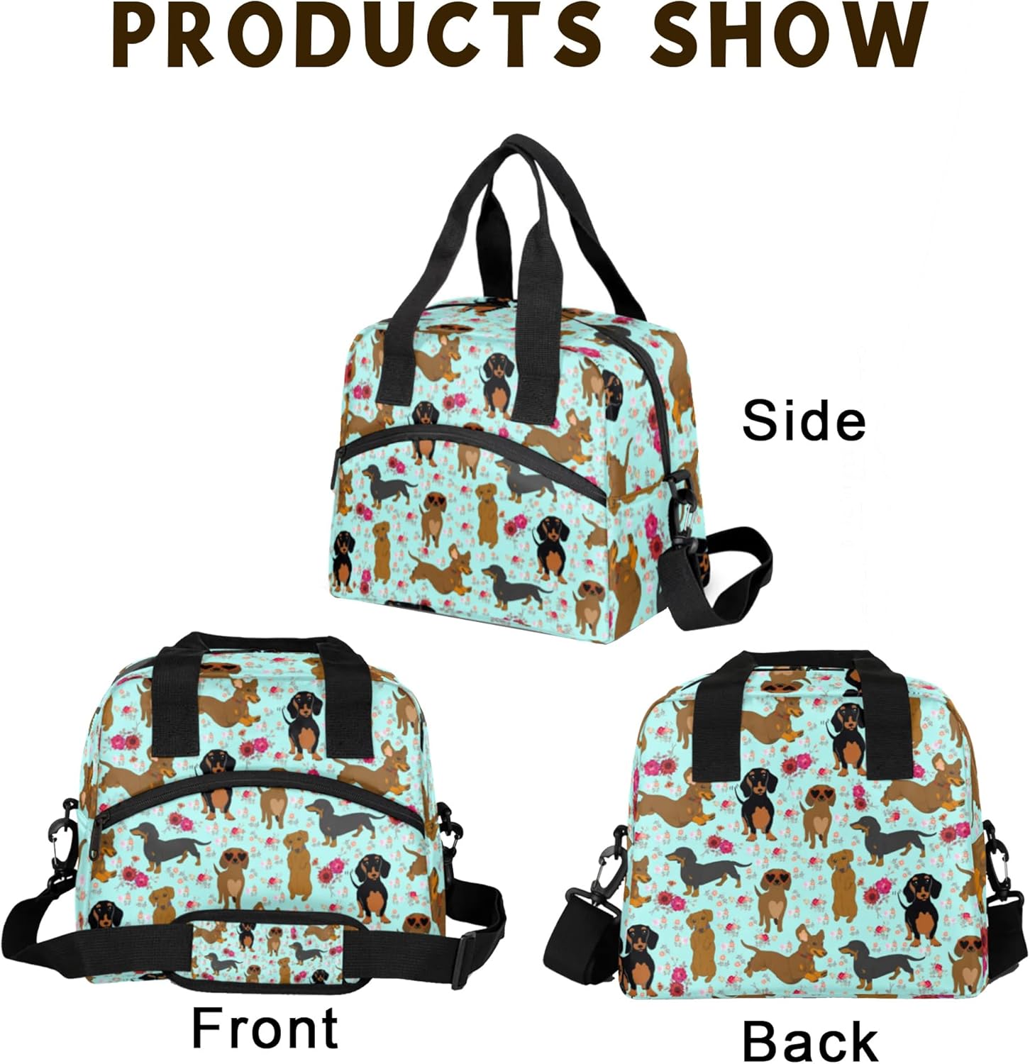 Lunch Bag for Women - Insulated Reusable Leakproof Meal Prep Lunch Bag Cooler Tote Bag with Adjustable Shoulder Strap for Travel Picnic Work School(Rose Dog)