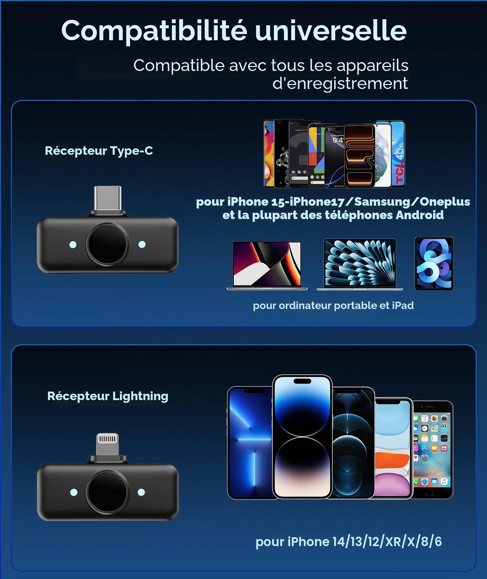 Aceele Micro Cravate sans Fil, Microphone sans Fil pour iPhone et Android, Réduction de Bruit, Audio Hi-FI 48kHz/24 Bits, Autonomie 24H, Portée 50 m, Micro Magnétique pour Vidéo, Live, Vlog, Podcast
