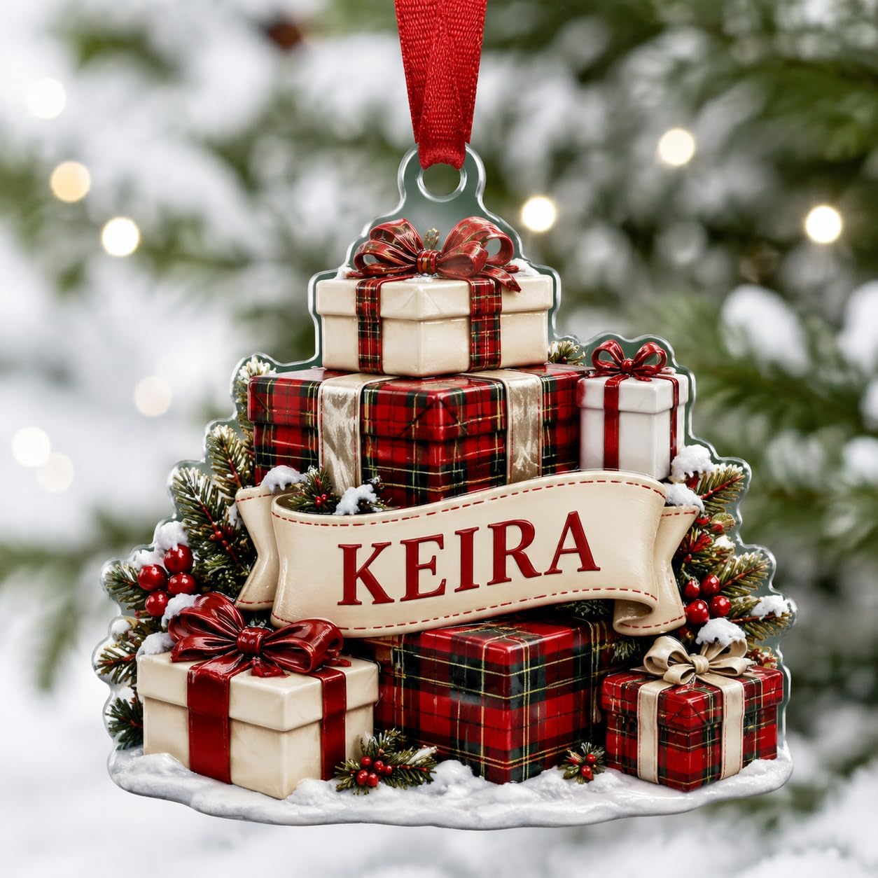 Personalized Stacked Presents 3D Acrylic Christmas Ornament