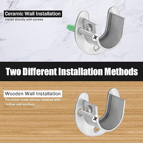 Miniatura 5 de Qjaiune Juego de 4 soportes para barra de armario, soporte de barra de cortina de 1 pulgada, soporte negro para barra de armario, brida de armario