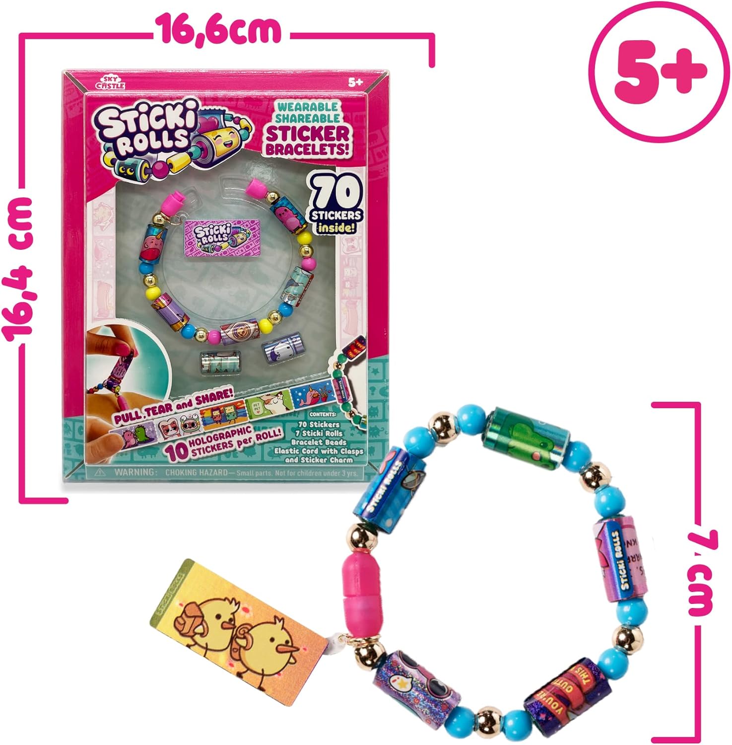 SKY CASTLE - Sticki Rolls Band Single Pack, Wristbands with Stickers, Rolls of Stickers with Kawaii Theme, 50 Stickers per Bracelet, 2 Extra Interchangeable Rolls, Famous (TCR01000)