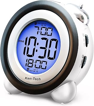 Sonnet Twin Bell Digital Alarm Clock - Very Loud Alarm Clock for Heavy Sleepers and The Hearing Impaired. Battery Operated Dual Alarm Blue Backlight. for Teens and Senior Citizens by Ken-Tech - White SONNET-T-4689