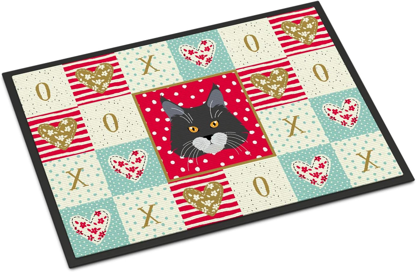 Caroline's Treasures CK5129MAT Maine Coon Cat Love Doormat 18x27, Red Front Door Mat Indoor Outdoor Rugs for Entryway, Non Slip Washable Low Pile, 18H X 27W