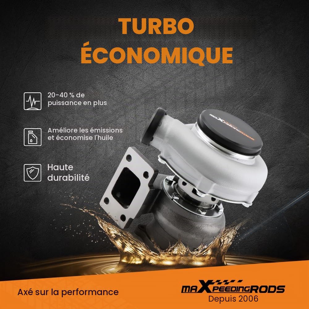 maXpeedingrods GT30 GT3037 GT3076 Turbo Universel，Turbo Voiture Flange 4Bolt 500HP Universel 0.82 A/R.Turbocompresser Refroidissement à l'Eau pour tous les moteurs 4/6 cyl 2.5L-3.0L
