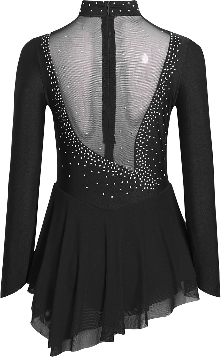 Kids Girls Figure Ice Skating Dance Dress Shiny Long Sleeve Irregular Hem Skirt Leotard Lyrical Dancewear