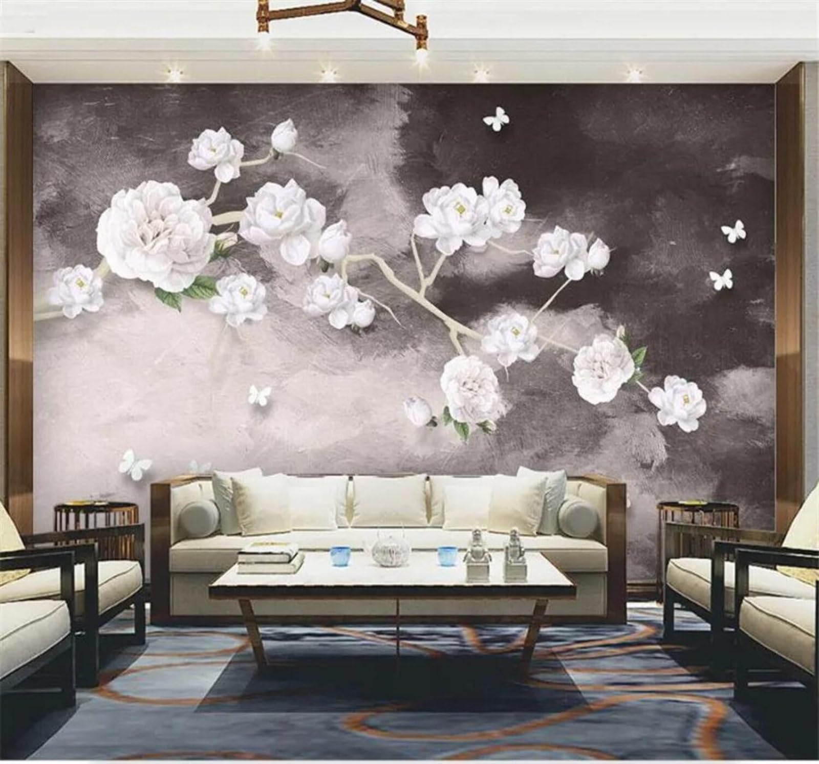 Tzxztt 350Cm×256Cm(B×H) Fresh Beautiful Magnolia Hand Drawn Flowers And Birds Modern 3D Wallpaper Premium Textured Silk Neutral Tones Material Ideal For Living Room Bedroom-350Cm×256Cm