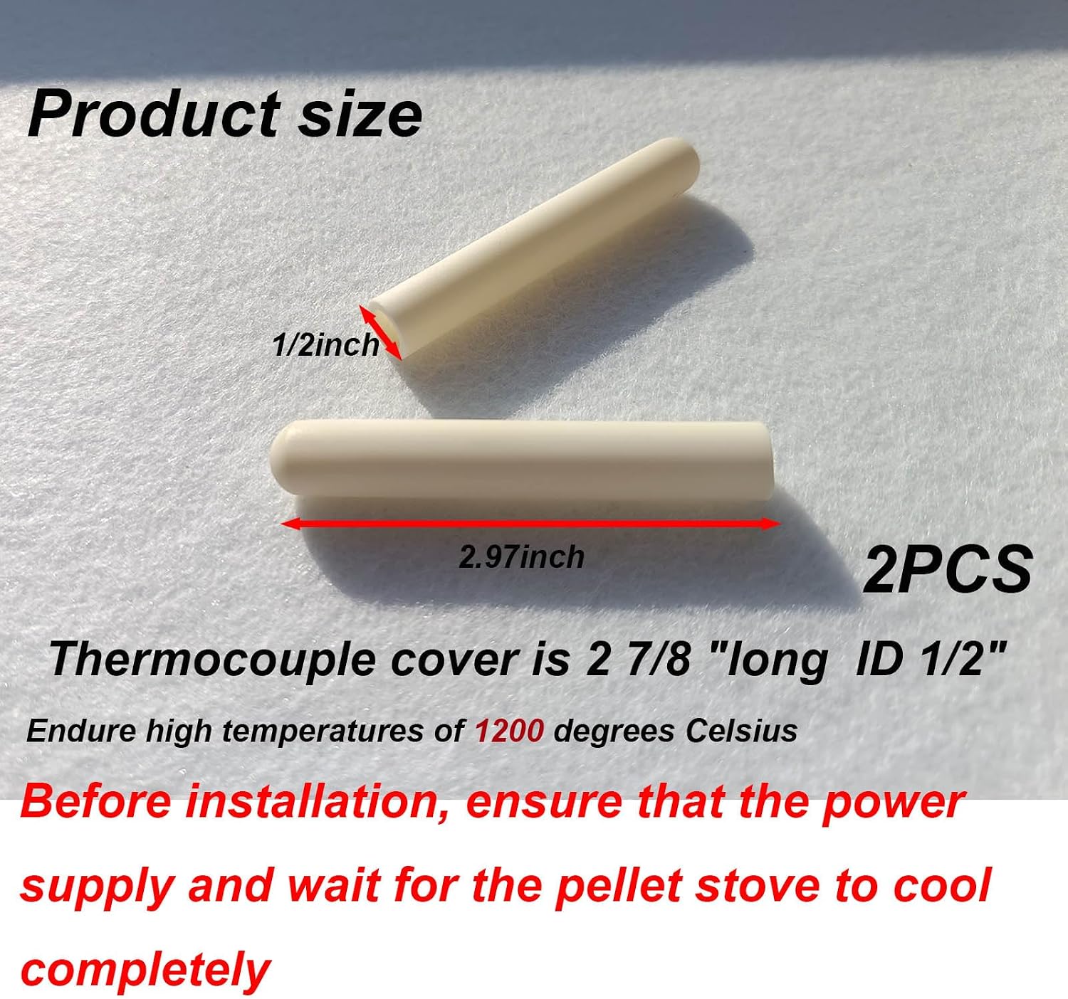 2PCS Thermocouple Cover Compatible with Quadrafire Pellet Stove Parts 1200,1000,1200i, Thermocouple Ceramic Protection Cover 812-1322