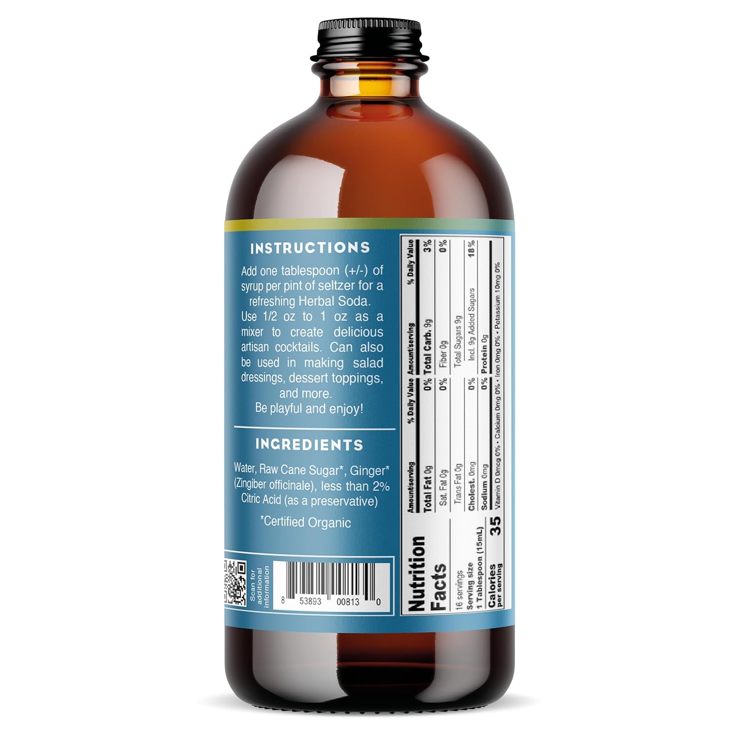 Bluestem Botanicals Organic Ginger Simple Syrup, 8 oz, Cocktail and Mocktail Mixer for Drinks, Non-Alcoholic