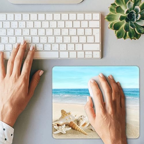 Miniatura 7 de Hermosa alfombrilla de mouse de playa con bonito patrón de conchas y estrellas de mar, 12 x 10 pulgadas, base de goma antideslizante impermeable,