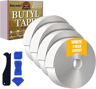 4 Pack Butyl Tape - 1 Inch x 33 Ft White Sealant Tape, RV & Roof Caulk, EPDM Rubber Roll