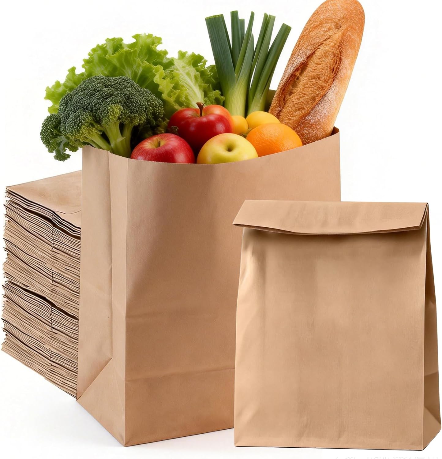 Brown Paper Bags Bulk 100 Pack, 9.8 x 5.5 x 13",16lb Medium Kraft Shopping Bags for Business, Retail Store Supplies, Restaurant Takeout, Gift Merchandise Packaging, Recyclable Grocery Bags | 80 GSM