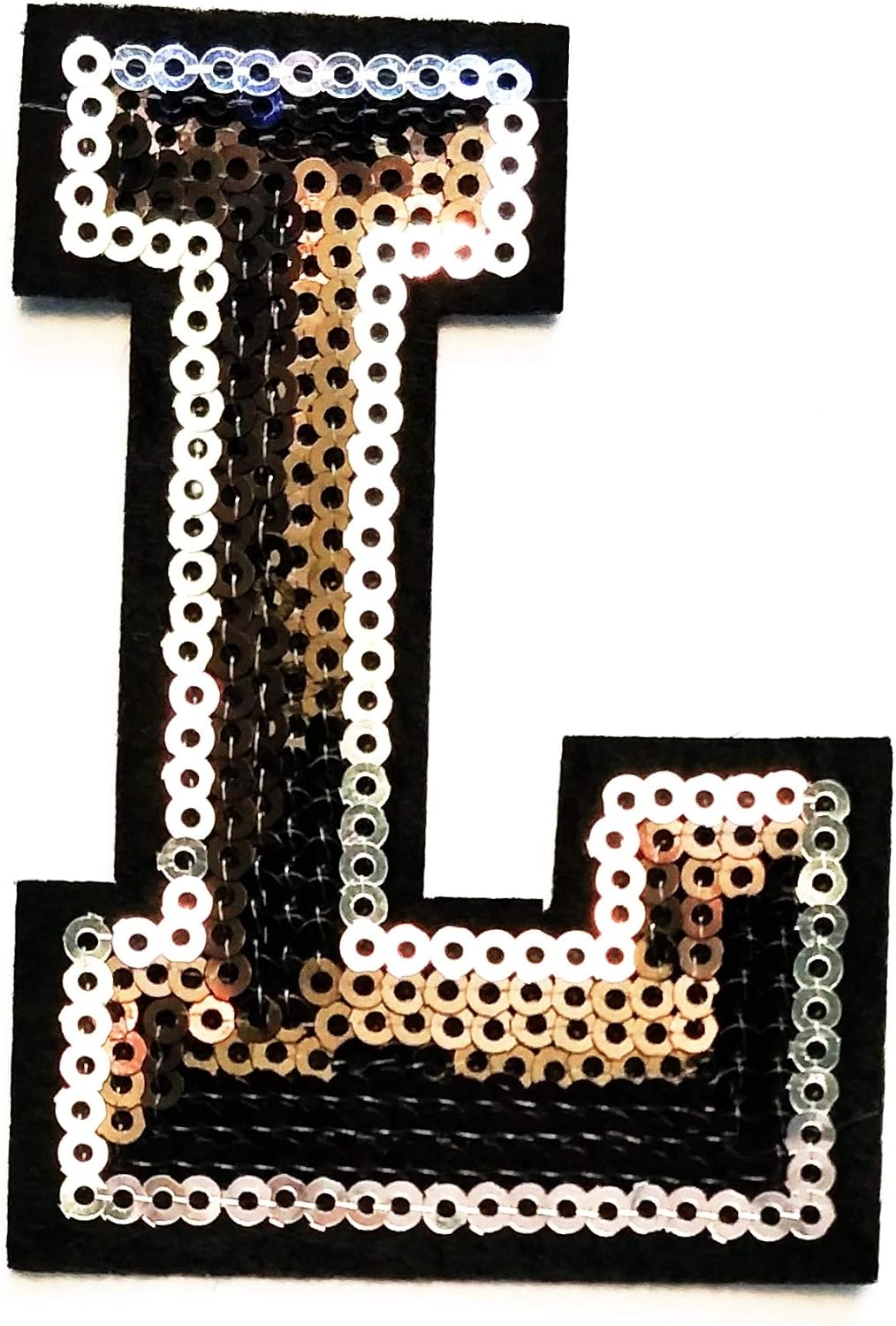 Black Sequins Letter V Patch Embroidery Patch Alphabet Letter A-Z Sew Iron Badge Fabric Jeans Bags Jackets Patch Letter ABC English (Black Sequins Letter V)
