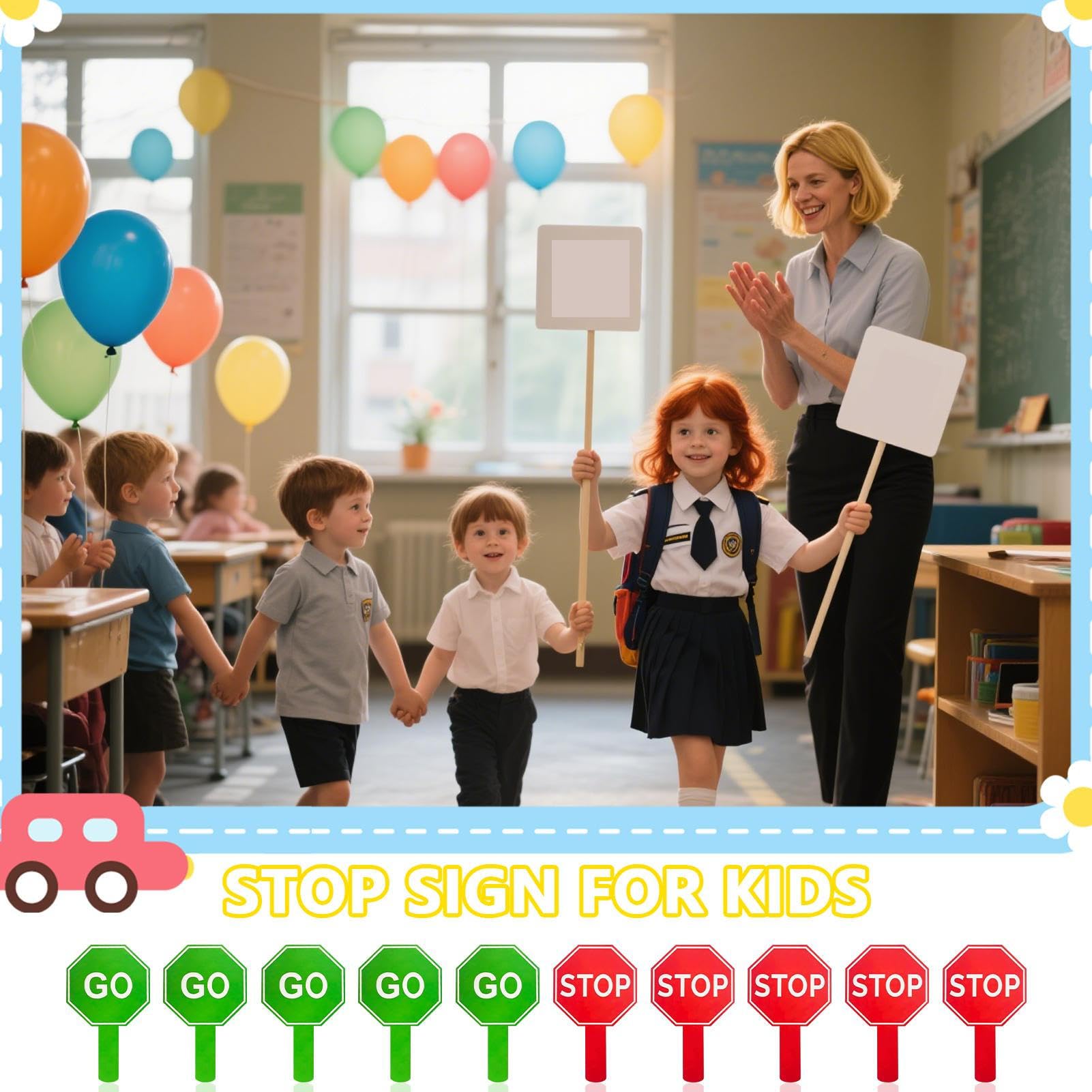 Segnale And Go - 10 Segnali Stradali | Paletta Avviso Impermeabile Doppia Faccia con Manico per Controllo Parcheggio Traffico e Attività Sicurezza Bambini