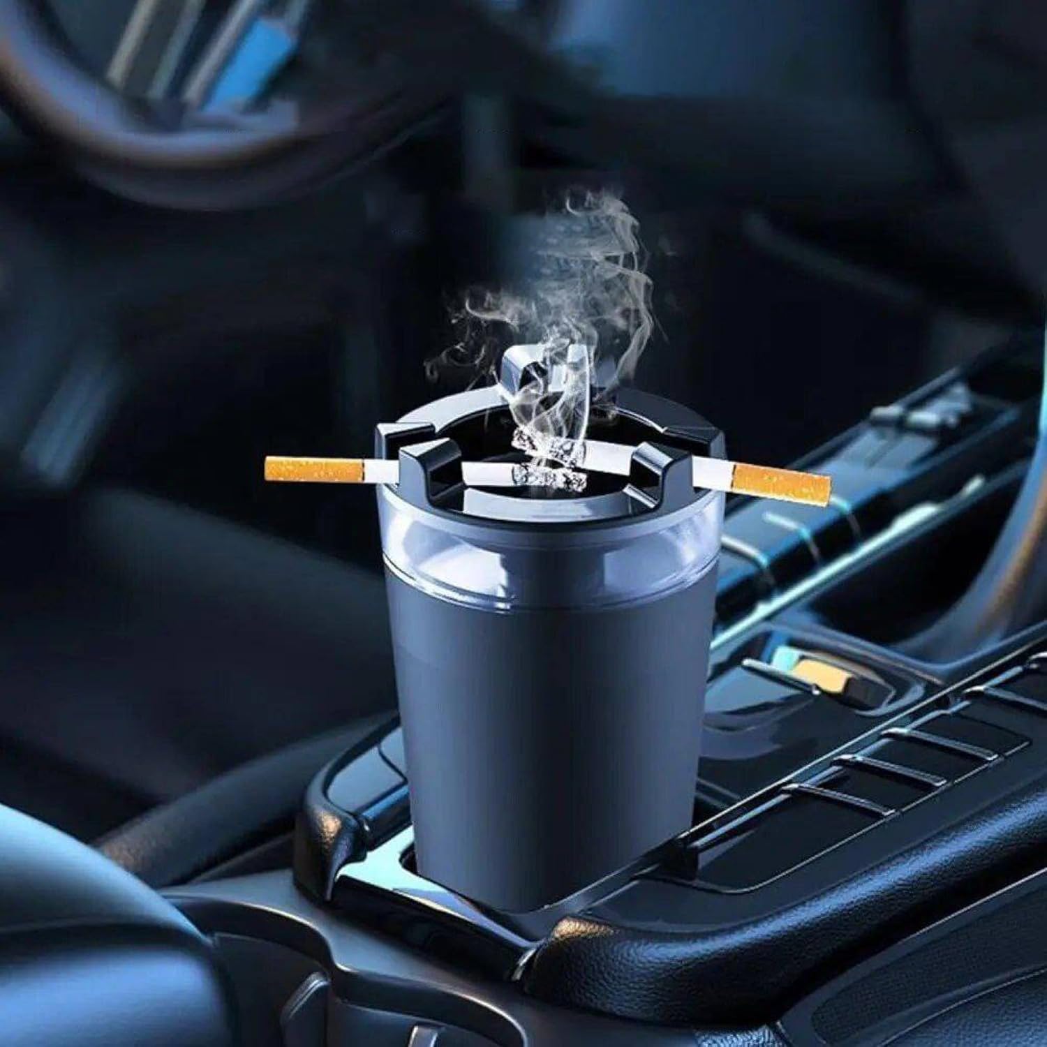 Car Ashtray With Water Tank Smell Proof | Detachable Tray for Car | Cigarette Butt And Smokeless Categories | Windproof Ash tray | Storage Box for Outdoor, Travel or Home & Office-image-23