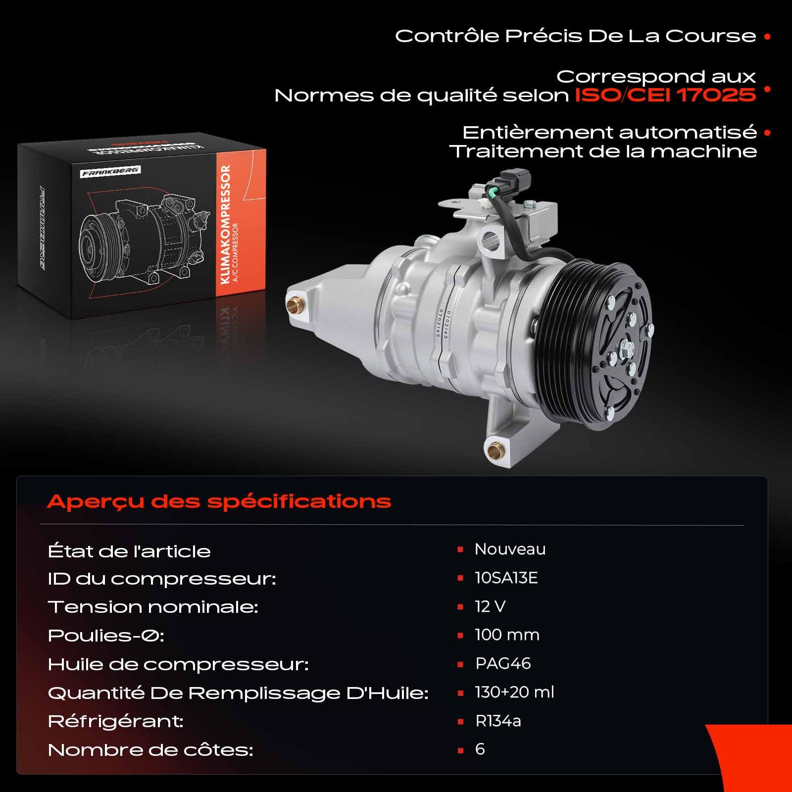 Frankberg Compresseur Climatisation avec attelage Compatible avec Fiesta VII HF HJ Tourneo Courier B460 MPV Ecosport KA+ FK UK Transit Courier B460 Camionnette/MPV H1BH19D629CA, y compris huile prép