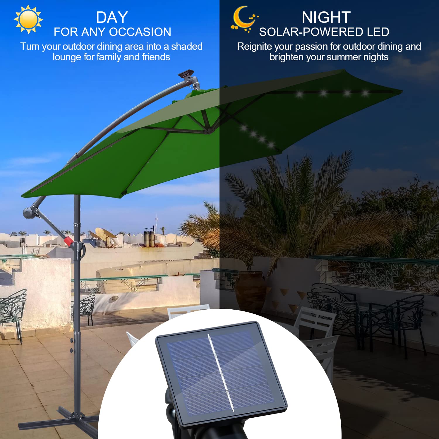 Sonnewelt Sombrillas terraza grandes de diámetro, sombrilla con manivela, Parasol jardin de aluminio, protección UV, con soporte, parasol excentrico, impermeable