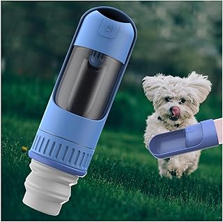 Wasserflasche Hund, 350 ml Hundetrinkflasche mit 150 ml Hundefutter Becher Doggy Bottle für Täglich Spazieren Gehen Reisen Campen,Blue product image