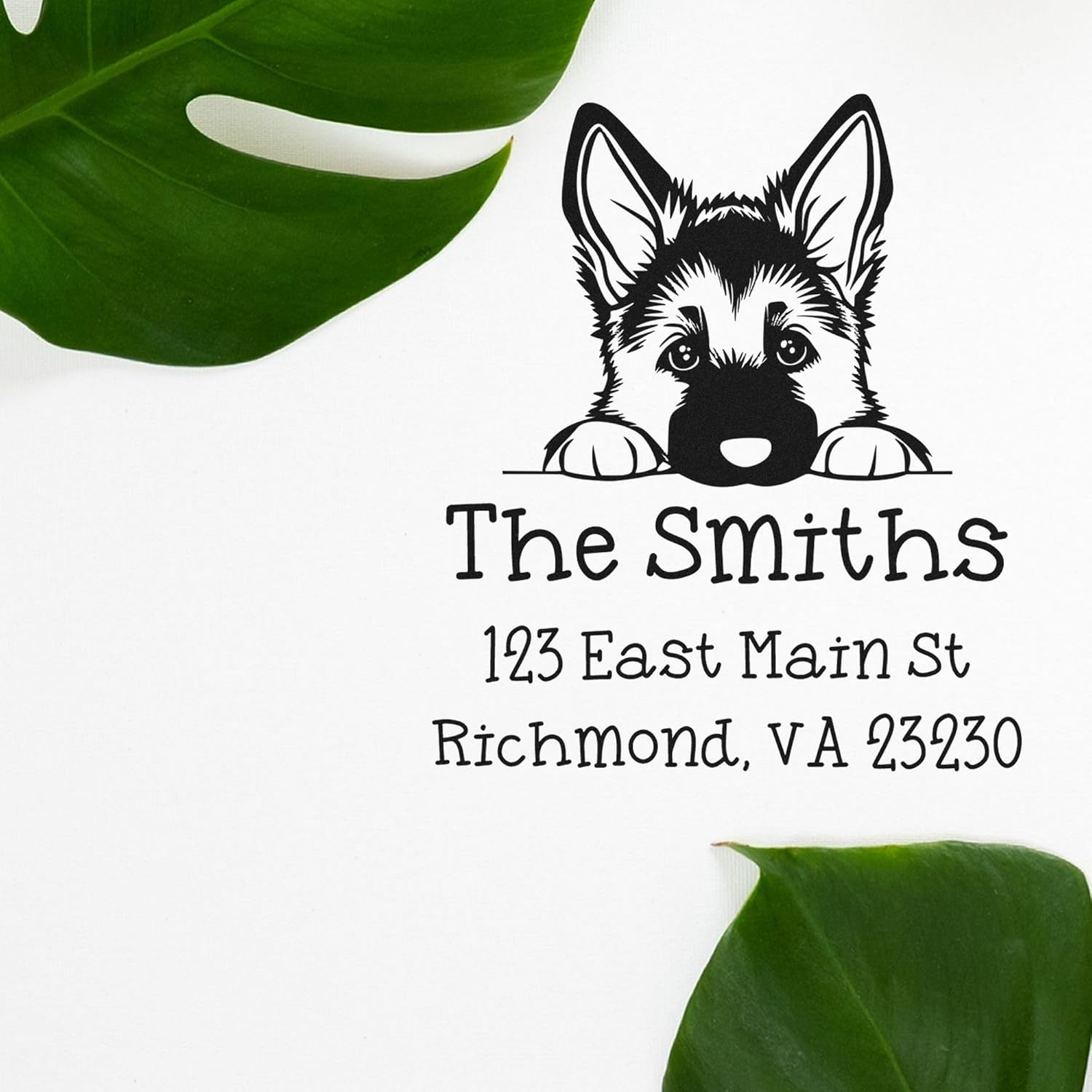 German Shepherd Puppy Return Address Stamp - Size 1-5/8 Square - Ideal for Personalizing Envelopes, Letters, and Invitations - Ideal Option for Dog Lovers and German Shepherd Owners