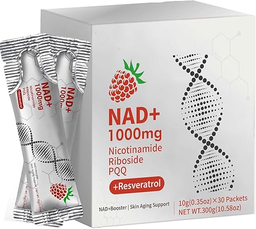 Suplemento NAD de 1000 mg orgánico puro NAD Liquid Nicotinamida Riboside Resveratrol Suplementos con PQQ, alternativa NMN para mujeres y hombres,