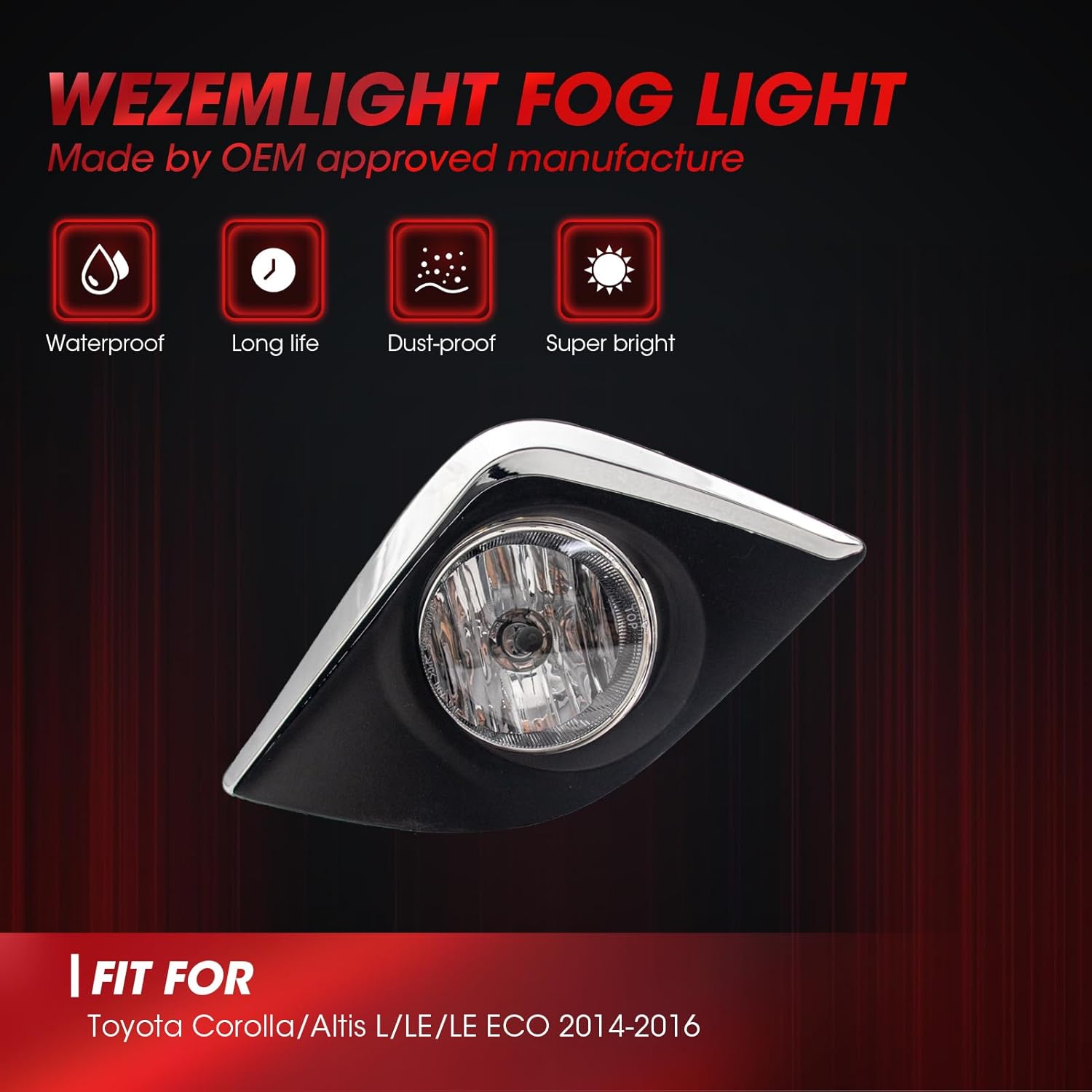 Fog Lights Assembly Compatible With Toyota Corolla/Altis L/LE/LE ECO 2014-2016 Included Switch And Wiring Kit OEM Part Number:8122002160, 8121002160(Clear Lens)