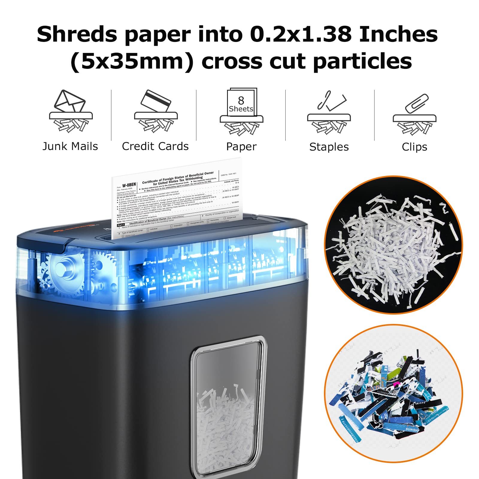 Bonsaii Paper Shredder for Home Use, 8-Sheet Crosscut Shredder Shred Credit Cards/Mail/Staples/Clips for Home Office, Portable Handle Design Document Shredder with 4.2 Gallon Wastebasket (C261-C)