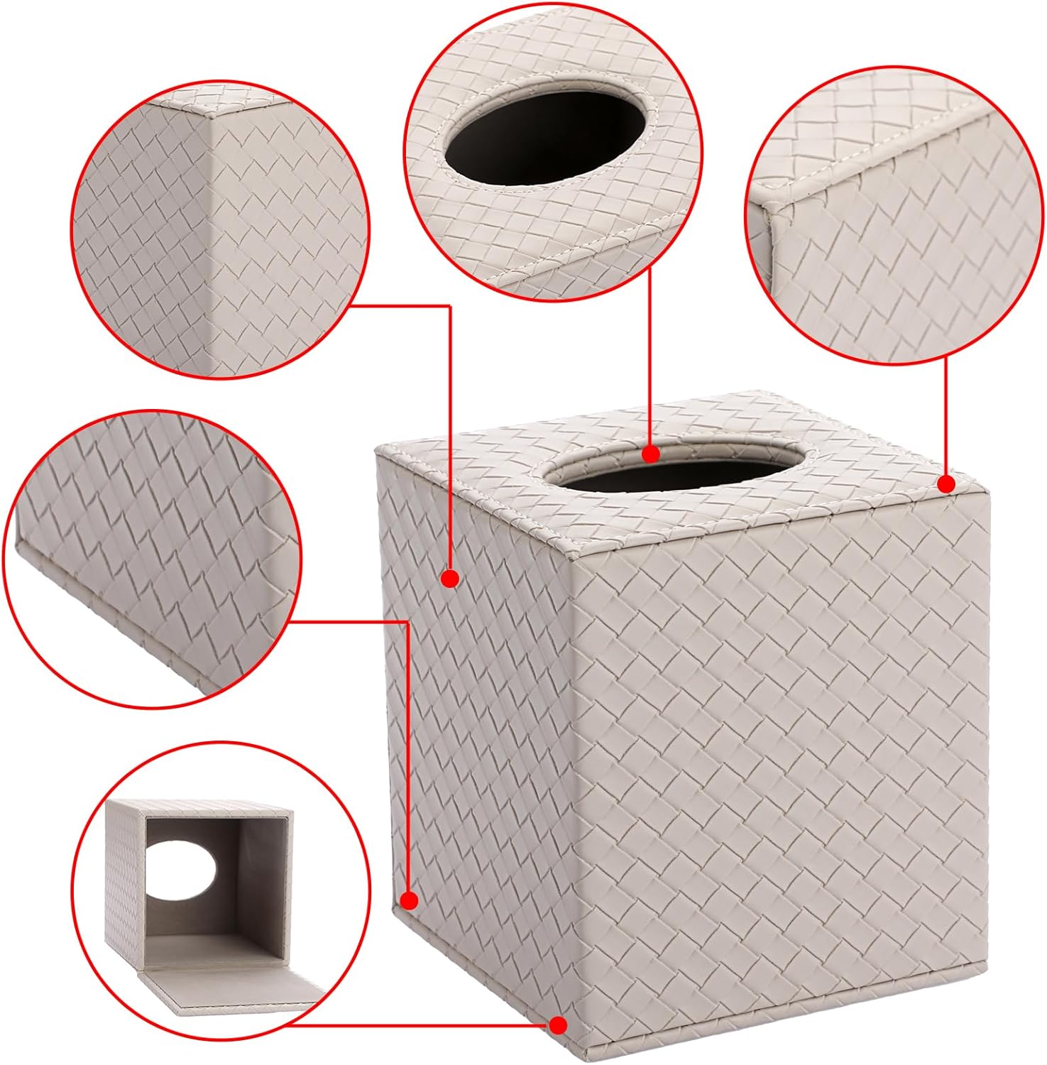 Square Tissue Box Cover, Stylish PU Woven Lozen Pattern Tissue