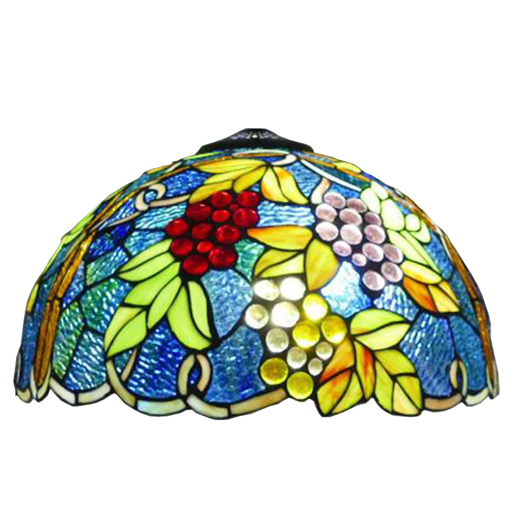 SaryEdge Tiffany Lampshade Replacement with Cap, Mediterranean Grapes Stained Glass Lamp Shade Crystal Beads Green Leaf Blue Lamp Chimney Only for Floor Lamps Table Lamps Pendant Lamps，16"