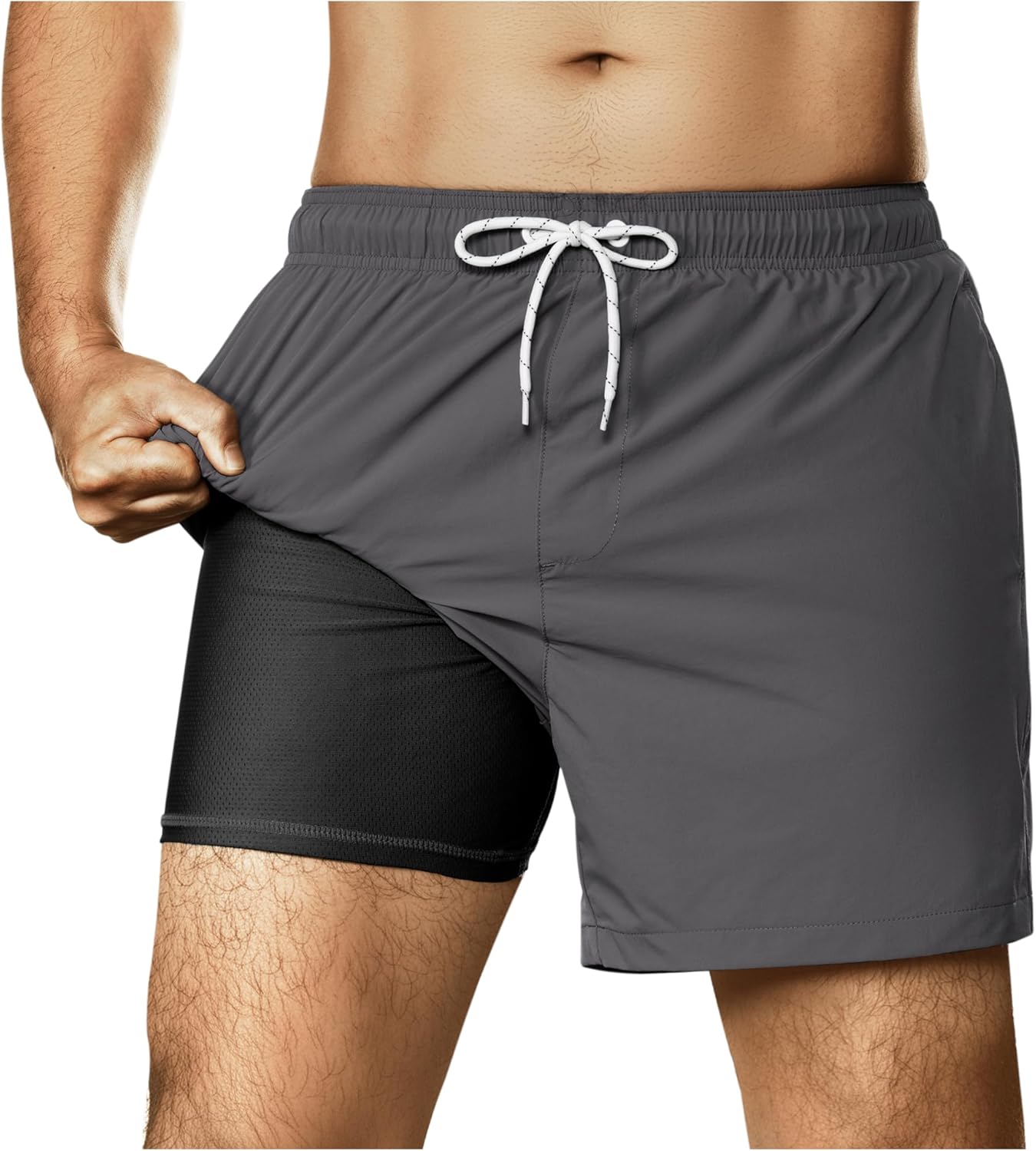 BRISIRA Mens Swim Trunks Nylon 5" with Compression Liner Bathing Suit Swim Shorts Swimsuit Swimwear Quick Dry Pockets Beach