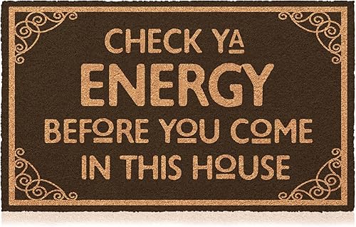 Jec&Smis Tapete de bienvenida Check Ya Energy para puerta de entrada del hogar, divertido tapete de 30 x 18 pulgadas, 0.394 in de grosor, tapetes
