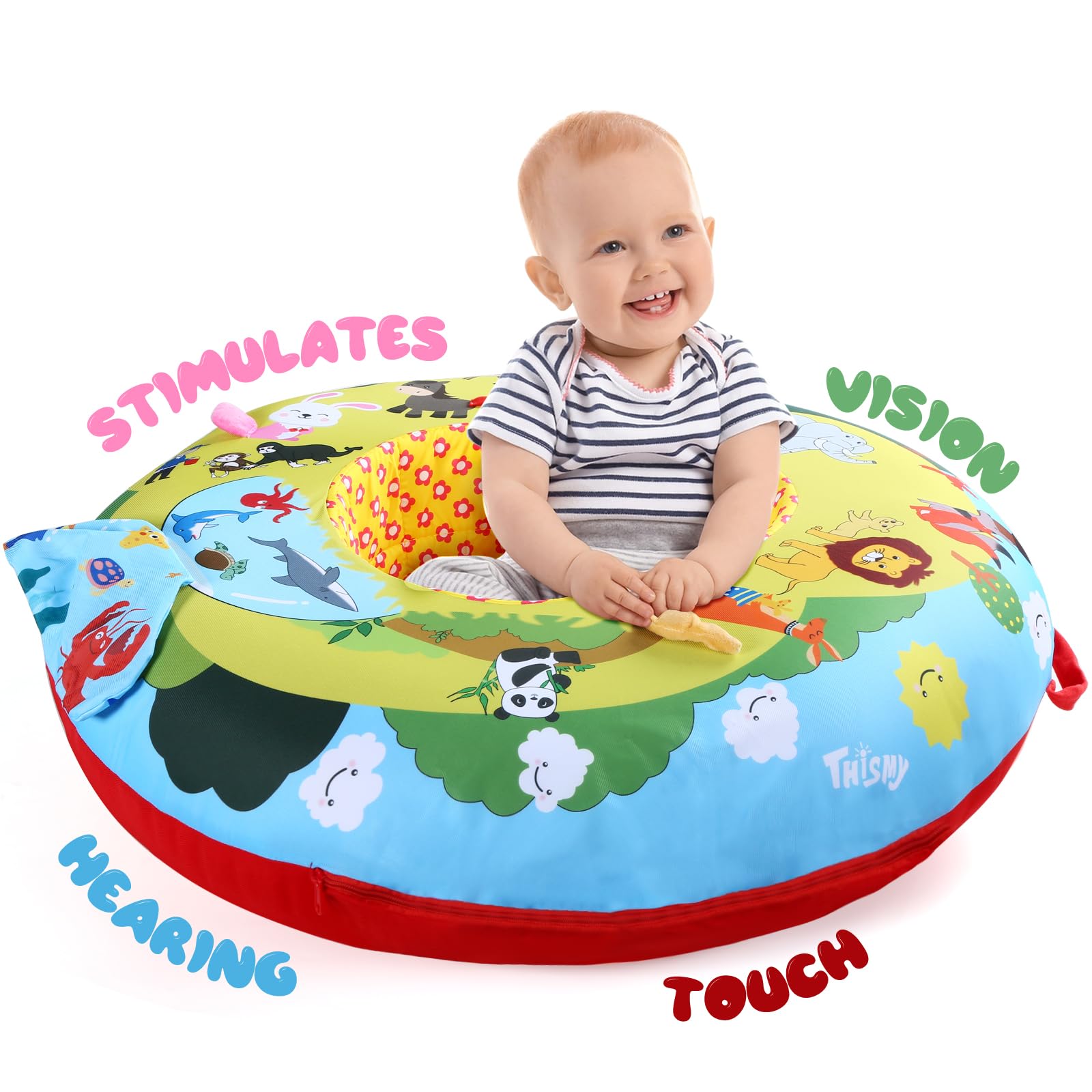 Cemirk Inflatable Baby Play Mat - Zoo Theme, Sit Me Up Seat, and Interactive Baby Activity Center - Ages 0 Months and Up - Image 2