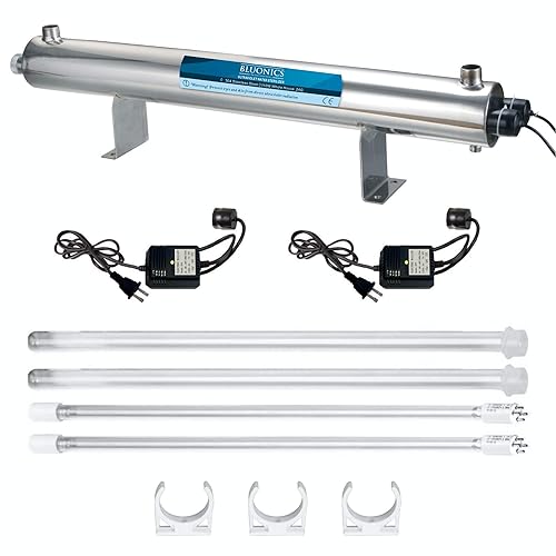 Miniatura 2 de BLUONICS Sistema purificador de filtración de agua de pozo de 110 W luz ultravioleta UV más sedimentos y carbono con puertos NPT de 1 pulgada