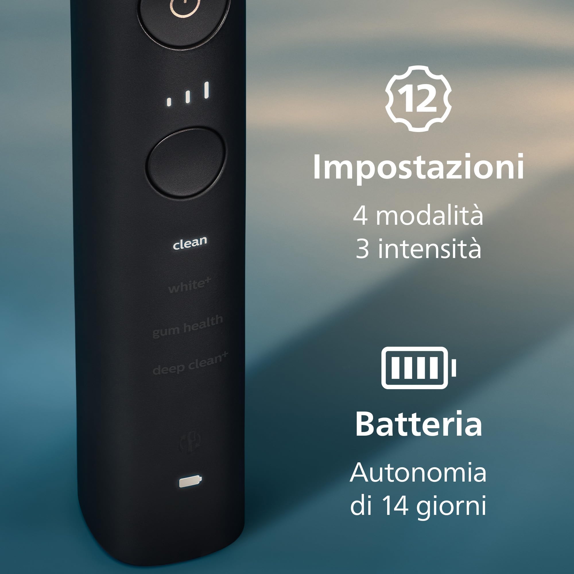 Philips Sonicare DiamondClean 9000 spazzolino elettrico sonico con app, sensore di pressione, 4 modalità di pulizia, bicchiere di ricarica, colore nero, confezione doppia, modello HX9914/54