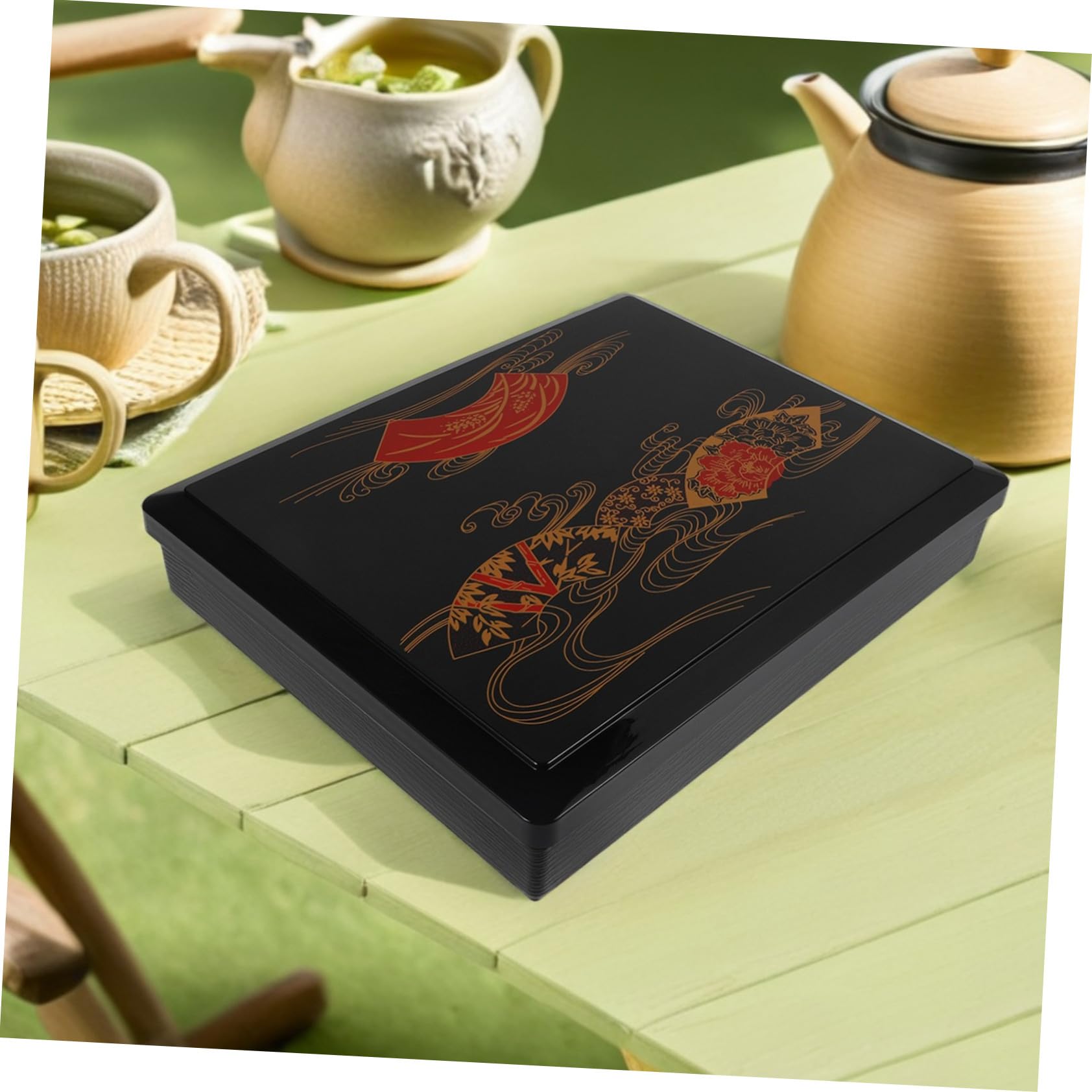 Boîte à Bento Japonaise à Six Compartiments, Noir, Réutilisable