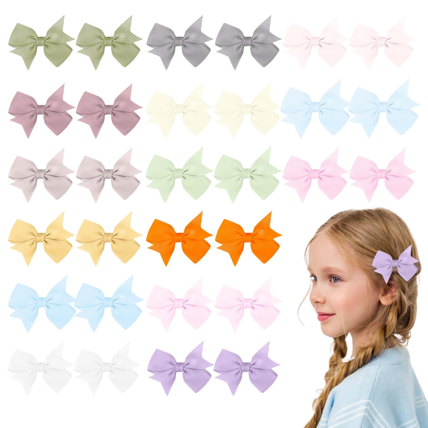 30 Pcs Baby Girls Hair Bow Clips, 2 Inch Toddler Hair Clips with Bow Non Slip 15 Colors Baby Bows Hairpins for Toddler Girls Kids (Style 1)