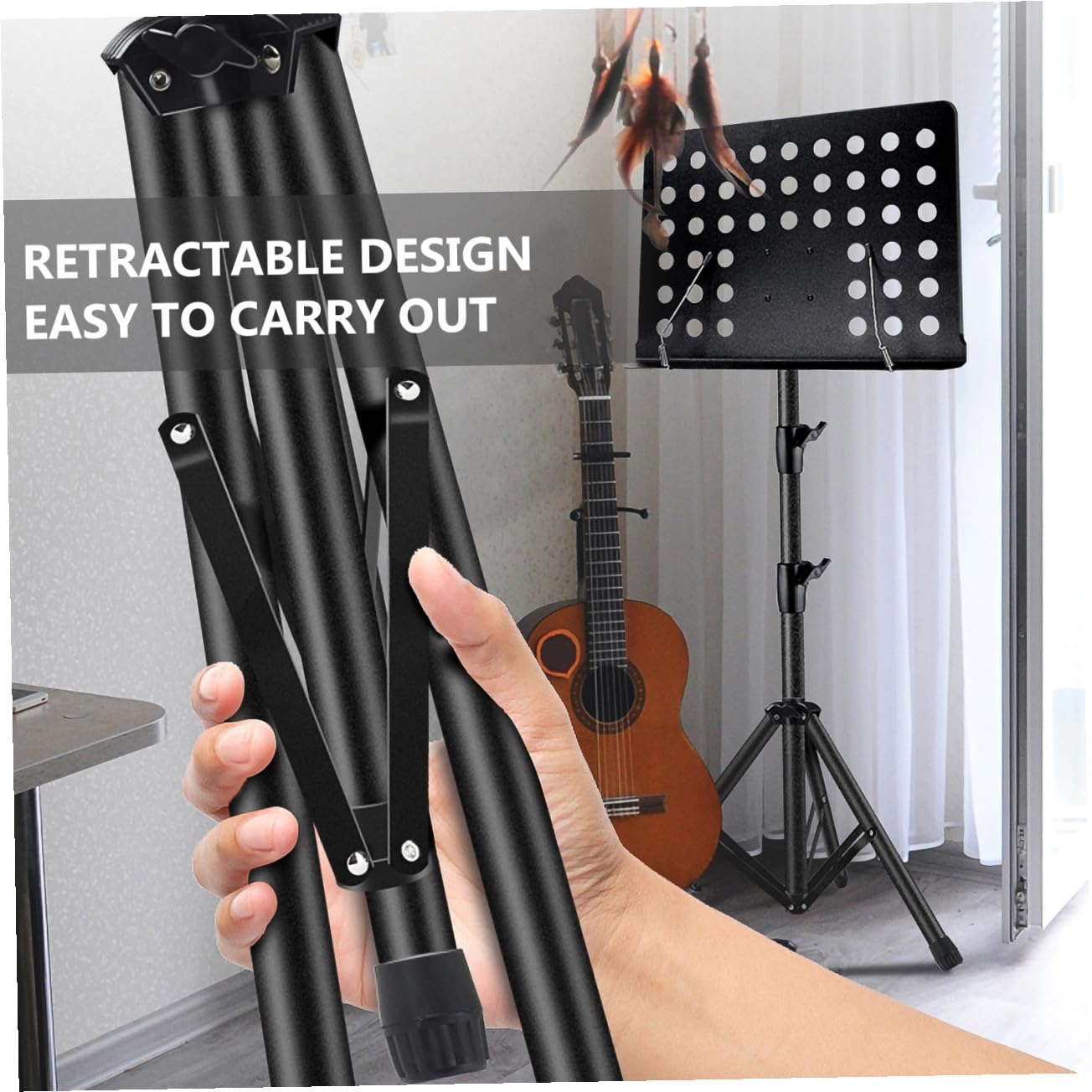 Ciieeo Soporte para Atril de Partituras Plegable y Ajustable para Guitarra y Violín, Material Acero Suave y Abs, Color Negro, Adecuado para Tocar Música