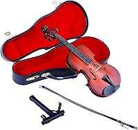 Vista 12 de Violín en miniatura de madera con soporte, arco y estuche, mini instrumento musical, réplica de violín, figuras coleccionables, accesorios de casa