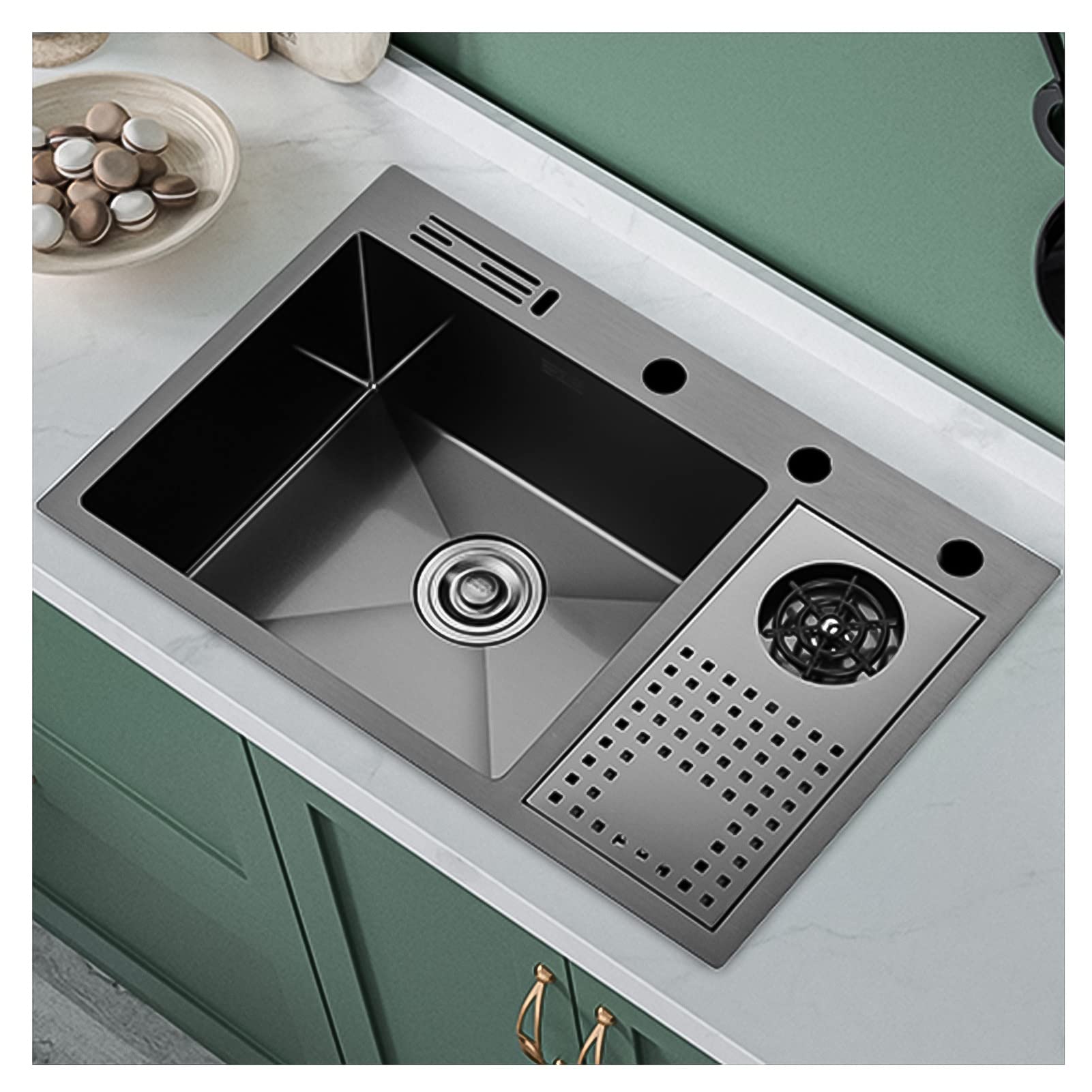 Lavello da Cucina, con sciacquatrice in Vetro, lavello da Bar per Workstation in Acciaio Inossidabile a Vasca Singola, con sciacquatrice Spray per lavatazze per Ristorante Bar dell'hotel (Grigio NER