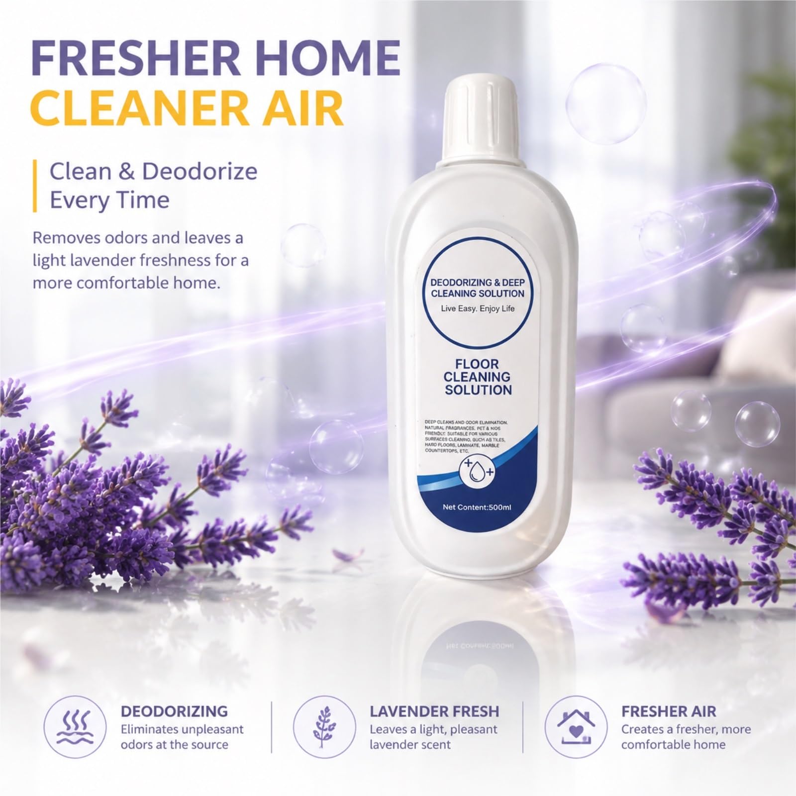Limpiador for Pisos Duros, 500ML X 5, Aroma Lavanda, Eliminador Profundo de Olores, Fórmula Baja Espuma, Compatible con Tineco Robot Fregador/Aspiradora Wet Dry