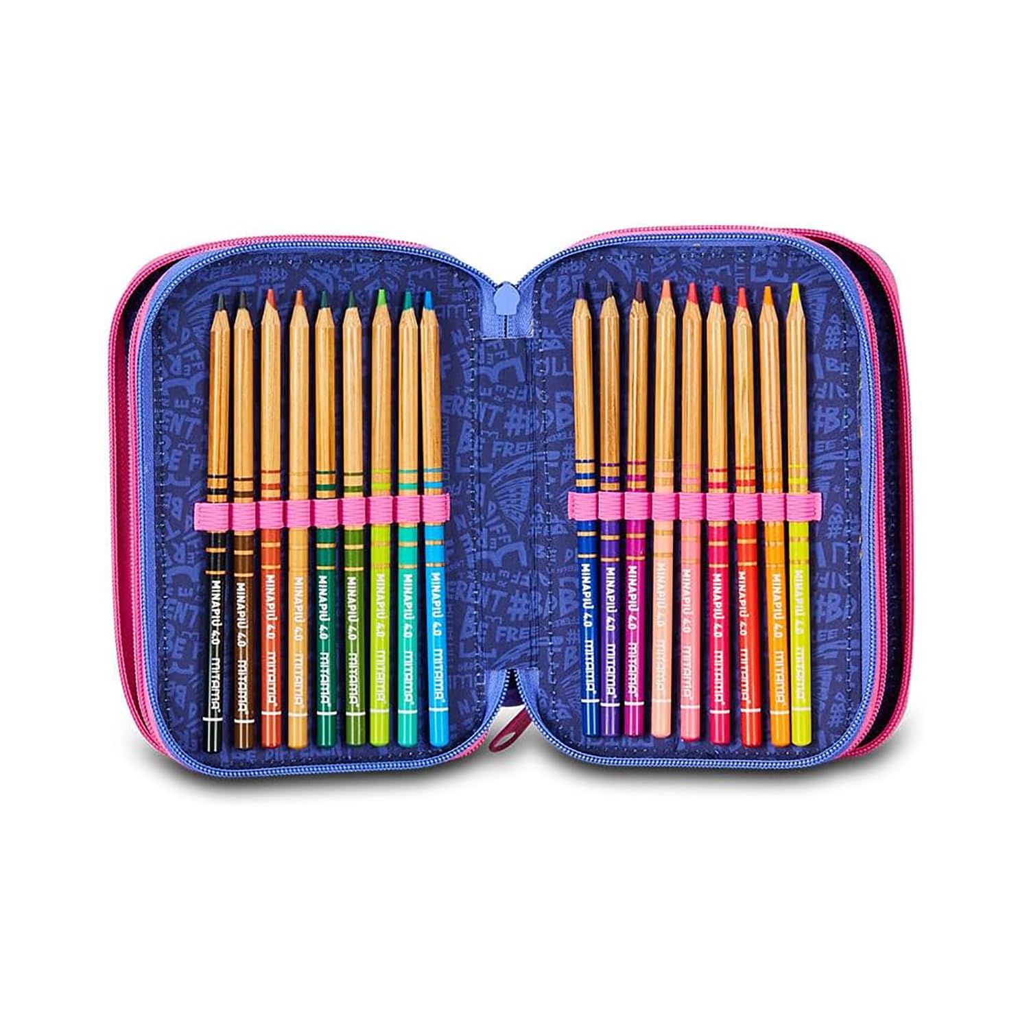 Mitama Astuccio Scuola 3 Scomparti, TRIPLO MAGIC PINK, Contenuto 47 pz, Completo di Matite, Pennarelli, Portapenne Scuola Elementare Bambina, 064512-000