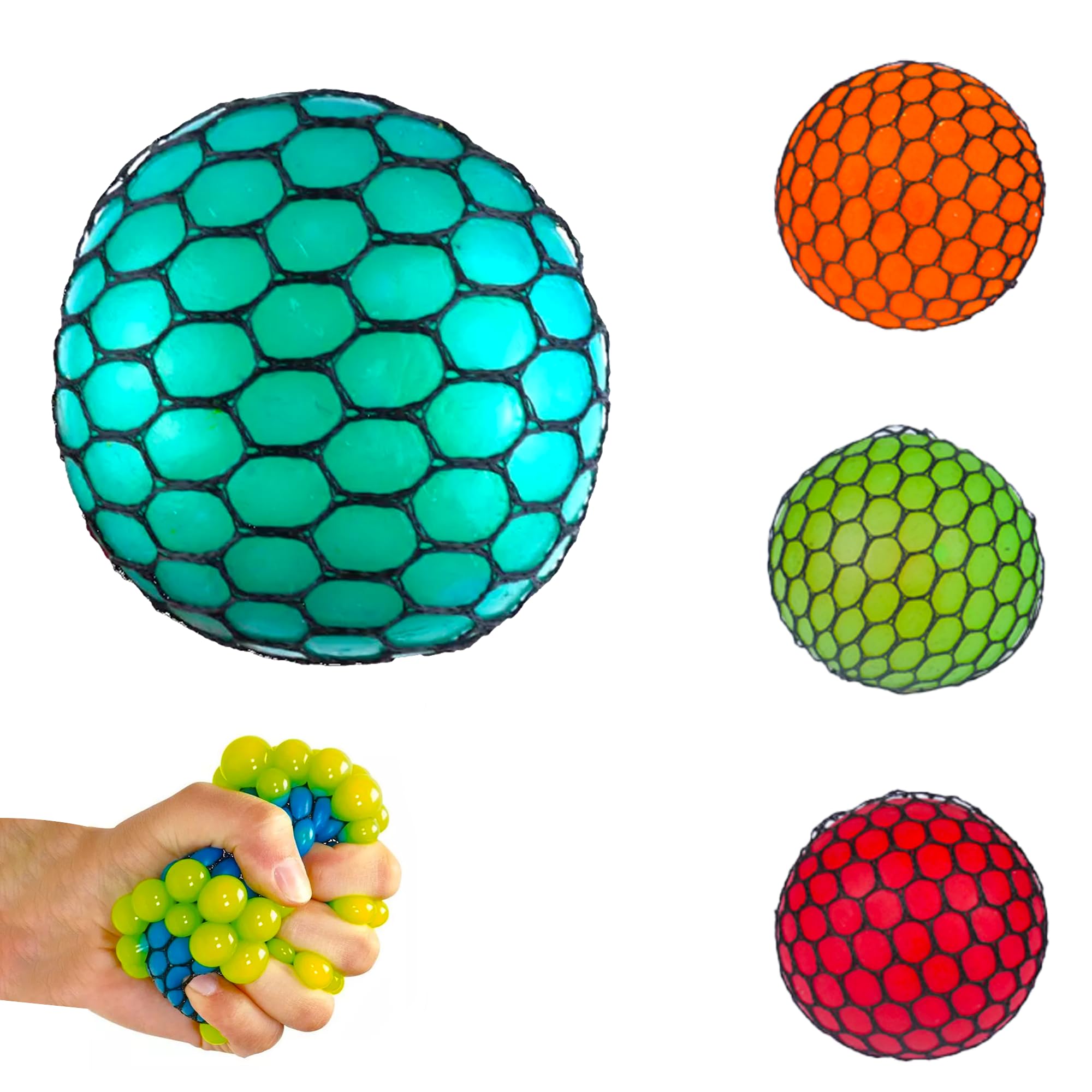 Mesh Squeeze Ball - Light Up Sensory Stress Ball, Squishy Fidget Toy, Anxiety Relief, Colour Chosen at Random, 7cm, for Sensory Hand Therapy